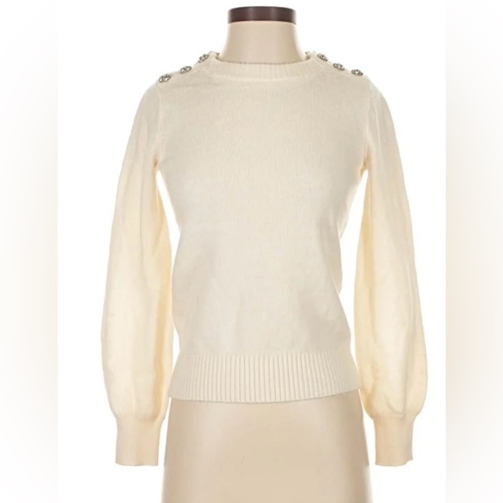 J.Crew Ivory Lambswool Blend Sweater w/ Jeweled Buttons XS NW